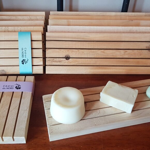 Lot of 22 Handmade Natural Cedar Wood Soap Tray Dish from Canada for resellers - Picture 3 of 5